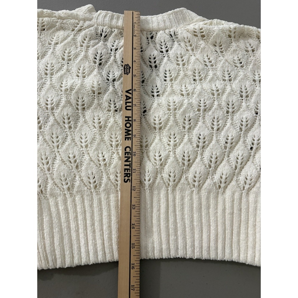 Ivory Cable Knit Cropped cardigan sweater Hippie Rose Brand Sz M Cottage Boho - Picture 6 of 8